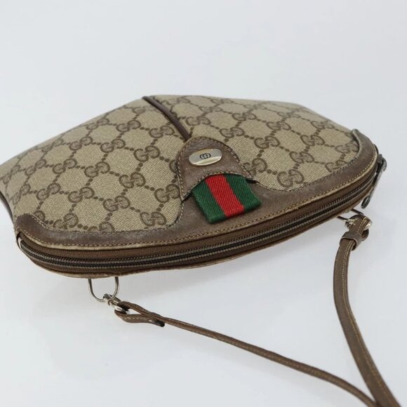 GUCCI GG Supreme Web Sherry Line Bag PVC Beige Gold - Picture 6 of 15
